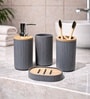 Grey Plastic Bathroom Accessories Set Of 4 With Oval Soap Dish