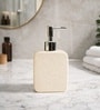 White Ceramic Rectangular Speckled Soap Dispenser With Silver Handle