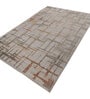 White And Brown Abstract Polyester 6.5X10 Feet Machine Made Carpet