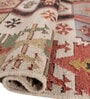 Soft Aztec Rug 5'6X7'6 ft| Natural Brown & Ribbon Red Carpet Dhurrie