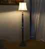Soft Back Cotton Off White Wooden Floor Lamp