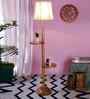 Soft Back Cotton Off White Wooden Floor Lamp