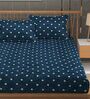 Blue Soft Cotton Breathable and Wrinkel Free Double Fitted Bedsheet with 2 Pillow Covers