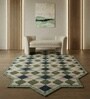 Soft Geometric Diamond Rug 5X8 ft| Deep Navy & Treetop Carpet Dhurrie