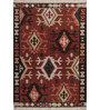 Soft Geometric Motif Rug 4'6X6'6 ft| Ribbon Red & Ebony Carpet Dhurrie