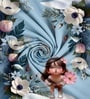 Blue 7D Digital Printed Baby With Flower Queen Size Bedsheet Sheet with 2 Matching Pillow Covers
