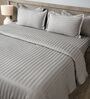 Grey 300TC 100% Cotton Stripe Flat Super King Bedsheet with 2 Pillow Covers