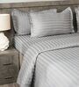 Grey 300TC 100% Cotton Stripe Flat Super King Bedsheet with 2 Pillow Covers