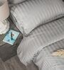 Grey 300TC 100% Cotton Stripe Flat Super King Bedsheet with 2 Pillow Covers