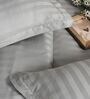Grey 300TC 100% Cotton Stripe Flat Super King Bedsheet with 2 Pillow Covers