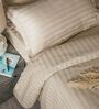 Cream 300TC 100% Cotton Stripe Flat Super King Bedsheet with 2 Pillow Covers
