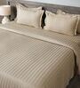 Cream 300TC 100% Cotton Stripe Flat Super King Bedsheet with 2 Pillow Covers