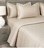 Cream 300TC 100% Cotton Stripe Flat Super King Bedsheet with 2 Pillow Covers