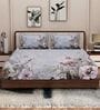 Grey Floral 180 TC Polyester King Sized Bedsheet With 2 Pillow Covers
