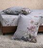 Grey Floral 180 TC Polyester King Sized Bedsheet With 2 Pillow Covers