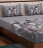 Grey Floral 180 TC Polyester King Sized Bedsheet With 2 Pillow Covers