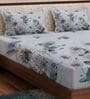 Grey Floral 180 TC Polyester King Sized Bedsheet With 2 Pillow Covers