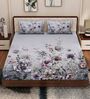 Grey Floral 180 TC Polyester King Sized Bedsheet With 2 Pillow Covers