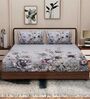 Grey Floral 180 TC Polyester King Sized Bedsheet With 2 Pillow Covers