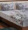 Brown Floral 180 TC Polyester King Sized Bedsheet With 2 Pillow Covers