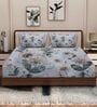 Grey Floral 180 TC Polyester King Sized Bedsheet With 2 Pillow Covers