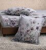 Grey Floral 180 TC Polyester King Sized Bedsheet With 2 Pillow Covers