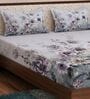 Grey Floral 180 TC Polyester King Sized Bedsheet With 2 Pillow Covers