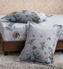 Grey Floral 180 TC Polyester King Sized Bedsheet With 2 Pillow Covers