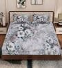 Grey Floral 180 TC Polyester King Sized Bedsheet With 2 Pillow Covers