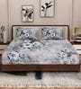Grey Floral 180 TC Polyester King Sized Bedsheet With 2 Pillow Covers