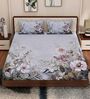 Grey Floral 180 TC Polyester King Sized Bedsheet With 2 Pillow Covers