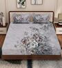 Brown Floral 180 TC Polyester King Sized Bedsheet With 2 Pillow Covers