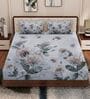 Grey Floral 180 TC Polyester King Sized Bedsheet With 2 Pillow Covers