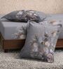 Grey Floral 180 TC Polyester King Sized Bedsheet With 2 Pillow Covers