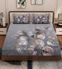 Grey Floral 180 TC Polyester King Sized Bedsheet With 2 Pillow Covers