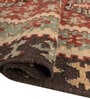 Soft Tribal Geometric Rug 4'6X6'6 ft| Ribbon Red & Treetop Carpet Dhurrie