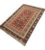 Soft Tribal Geometric Rug 4'6X6'6 ft| Ribbon Red & Treetop Carpet Dhurrie