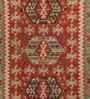 Soft Tribal Geometric Rug 4'6X6'6 ft| Ribbon Red & Treetop Carpet Dhurrie