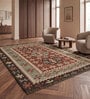 Soft Tribal Geometric Rug 4'6X6'6 ft| Ribbon Red & Treetop Carpet Dhurrie