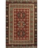 Soft Tribal Geometric Rug 4'6X6'6 ft| Ribbon Red & Treetop Carpet Dhurrie