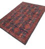 Soft Tribal Geometric Rug 5'6X7'6 ft| Ribbon Red & Deep Navy Carpet Dhurrie