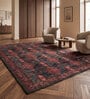 Soft Tribal Geometric Rug 5'6X7'6 ft| Ribbon Red & Deep Navy Carpet Dhurrie