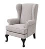 Softix Teak Wood Wing Chair With Suede Fabric In Grey Colour