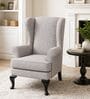 Softix Teak Wood Wing Chair With Suede Fabric In Grey Colour