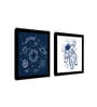 Solar System Blue Engineered Wood Framed Art Print Set of 2
