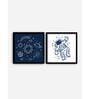 Solar System Blue Engineered Wood Framed Art Print Set of 2