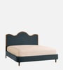 Solara Wave Luxe Queen Size Bed in velvet With Oak wood Frame & Hydraulic Storage