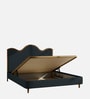 Solara Wave Luxe Queen Size Bed in velvet With Oak wood Frame & Hydraulic Storage