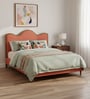 Solara Wave Luxe Queen Size Bed in velvet With Oak wood Frame & Hydraulic Storage