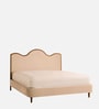 Solara Wave Luxe Queen Size Bed in velvet With Oak wood Frame & Hydraulic Storage